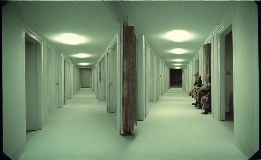 Prompt: Backrooms in the shining by stanley kubrick, shot by 35mm film color photography