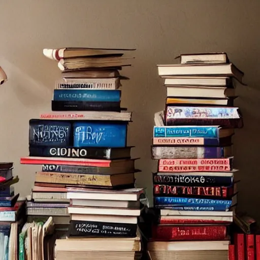 Prompt: a pile of books on a bedside table, from netflix show, stranger things ( 2 0 1 6 )