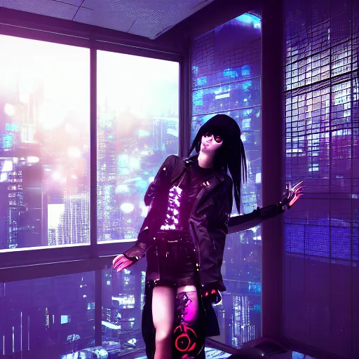 Image similar to cyberpunk rock gal, photorealiam, shinjuku 8 k, atmospheric