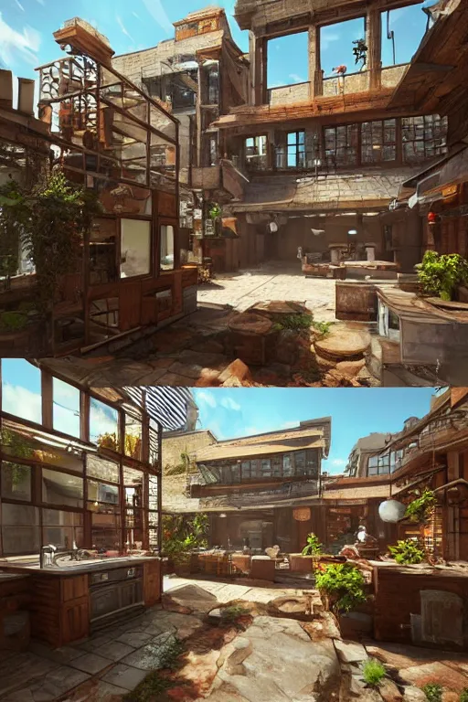 Prompt: a beautiful rendered world made of modern Kitchen fronts and parts, hyper-realistic environment, Epic concept art