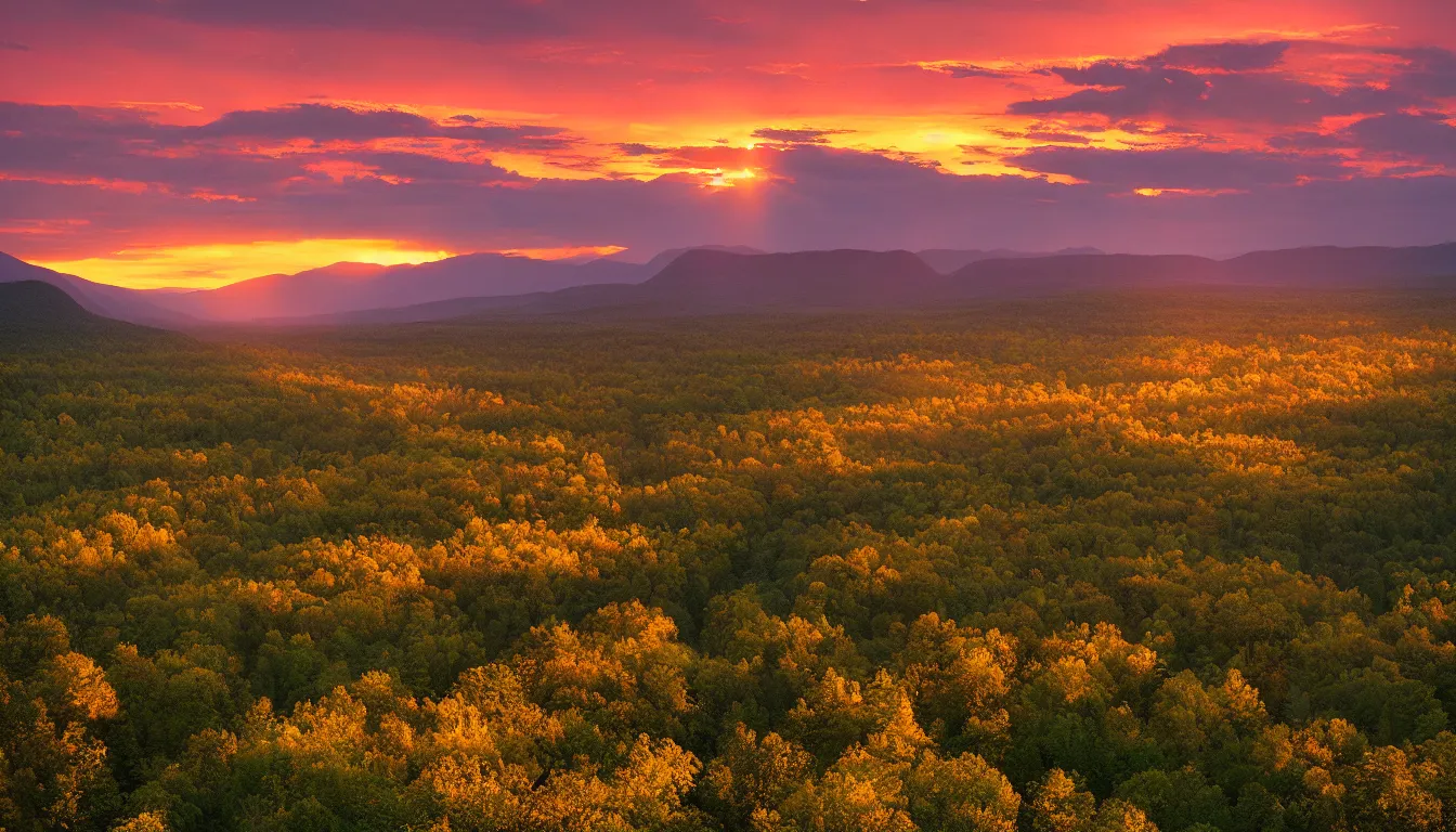 Image similar to a river valley at sunset, photograph with lighting by frederic edwin church, golden hour, nature, 2 4 mm lens, fujifilm, fuji velvia, flickr, 5 0 0 px, award winning photograph, highly detailed, beautiful capture, rule of thirds, crepuscular rays