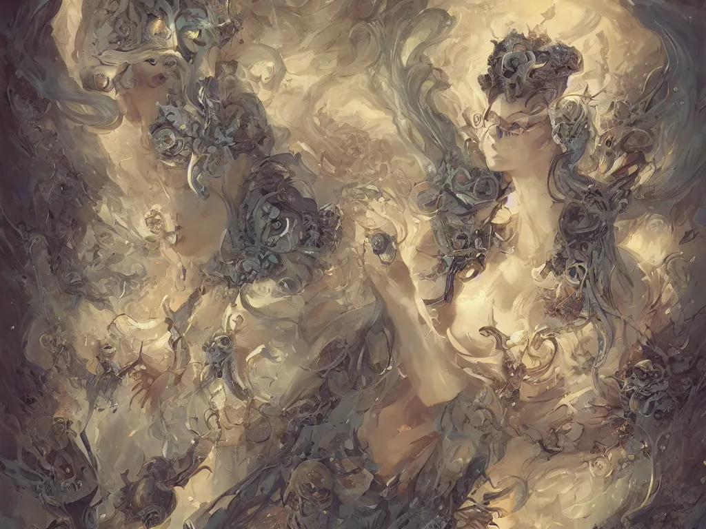 Prompt: collection of beautiful celestial females creature by Guillermo Del Toro and James Jean, intricate, elegant, highly detailed, centered, digital painting, artstation, concept art, smooth, sharp focus, illustration, by Peter Mohrbacher, WLOP