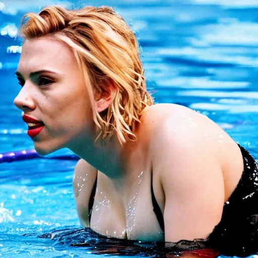 Prompt: scarlett johansson going for a swim, photography, olympics, beautiful,