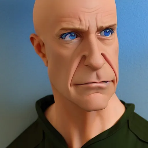 Image similar to A middle-aged Dr. Venture in real life with a hooked nose, a long gaunt face and skinny body and neck, very thin and bald, realistic, very realistic, hyperrealistic, highly detailed, very detailed, extremely detailed, detailed, digital art, oil painting, trending on artstation, headshot and bodyshot, detailed face, very detailed face, extremely detailed face, HD Quality, 8k resolution, very very detailed face, real life