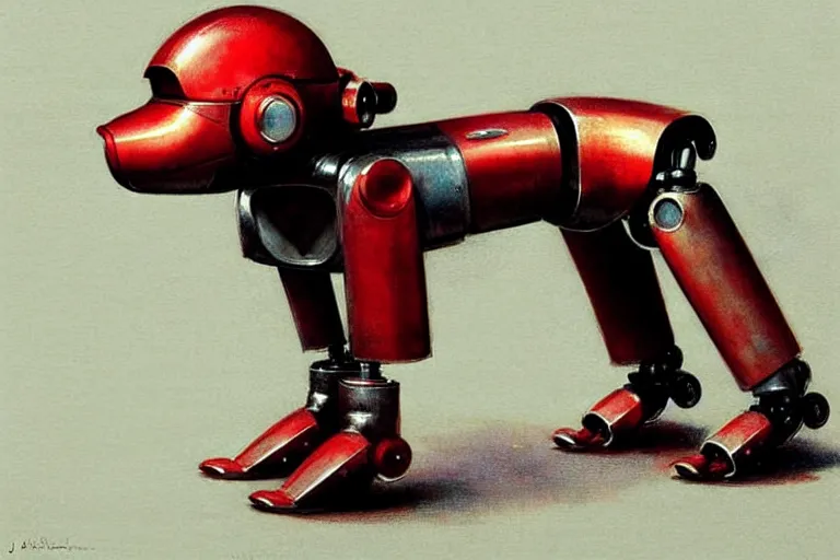 Image similar to discover ( ( ( ( ( 1 9 5 0 s retro future robot android dog. muted colors. ) ) ) ) ) by jean baptiste monge!!!!!!!!!!!!!!!!!!!!!!!!! chrome red