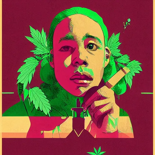 Image similar to marijuana poster by sachin teng, miami, organic painting, marijuana smoke, matte, hiphop, hard edges, energetic, 3 d shapes, asymmetrical, smoke, green, masterpiece