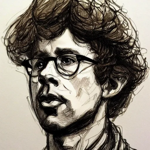 Image similar to a realistic yet scraggly portrait sketch of the side profile of a stern and sophisticated napoleon dynamite, trending on artstation, intricate details, in the style of frank auerbach, in the style of sergio aragones, in the style of martin ansin, in the style of david aja, in the style of mattias adolfsson