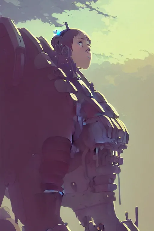 Image similar to portrait of a big medieval mech by ilya kuvshinov, cloudy sky background lush landscape ln illustration concept art anime key visual trending pixiv by victo ngai fanbox by greg rutkowski makoto shinkai takashi takeuchi studio ghibli