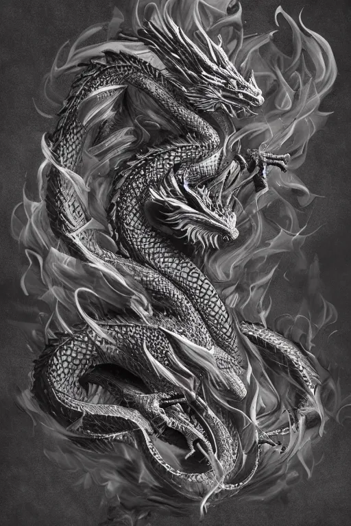 Prompt: Dragon made out of smoke, smoke art, intricate details, 4k