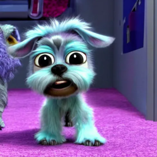 Prompt: miniature schnauzer in monsters inc