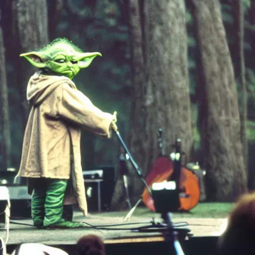 Image similar to yoda performing at woodstock