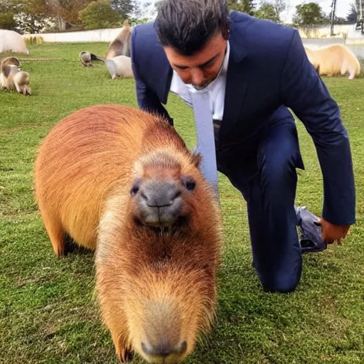 Prompt: an antropomorphic capybara wearing a suit