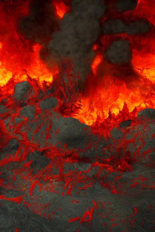 Image similar to intricate color photo of burning pits of hell, boris johnson is the devil 8 k octane beautifully detailed render