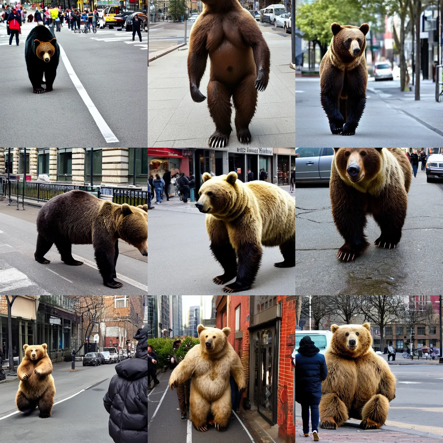 Prompt: a bear walking in the city. the bear is enormous