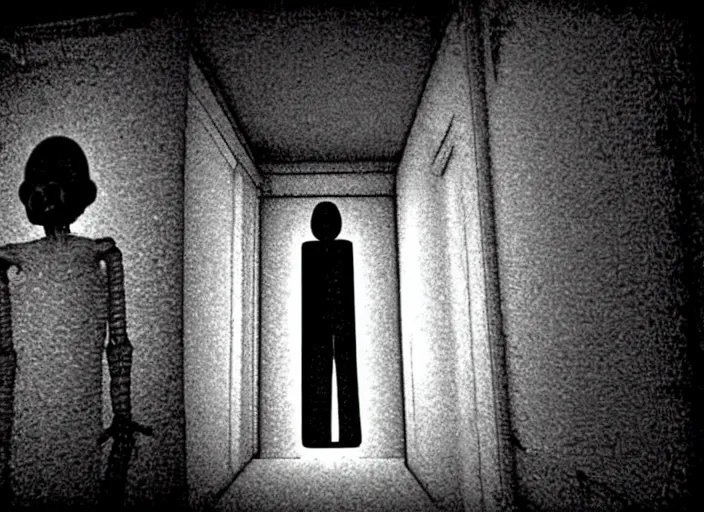 Image similar to the scariest thing ever, liminal space, nightmare fuel, grotesque, cursed, found footage, necromorph, back rooms