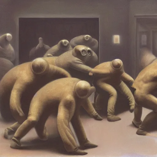 Image similar to tardigrades moshpit in style of vilhelm hammershoi