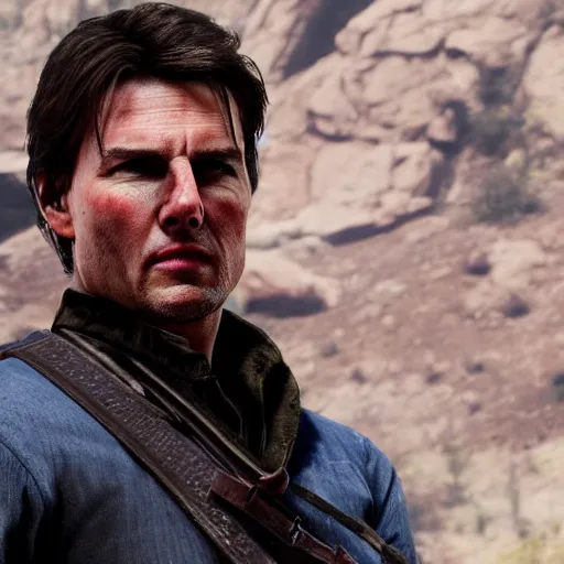 Image similar to Tom Cruise in red dead redemption 2 4K detail