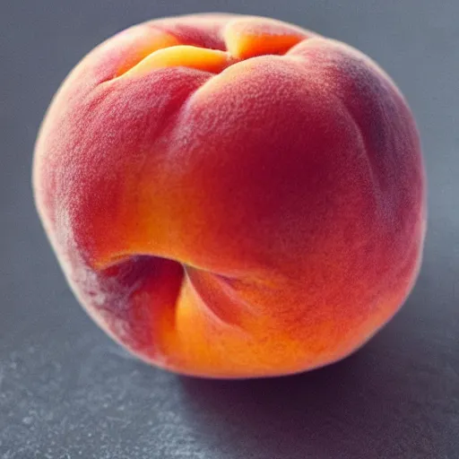 Prompt: a peach fruit with a crown on top of it.