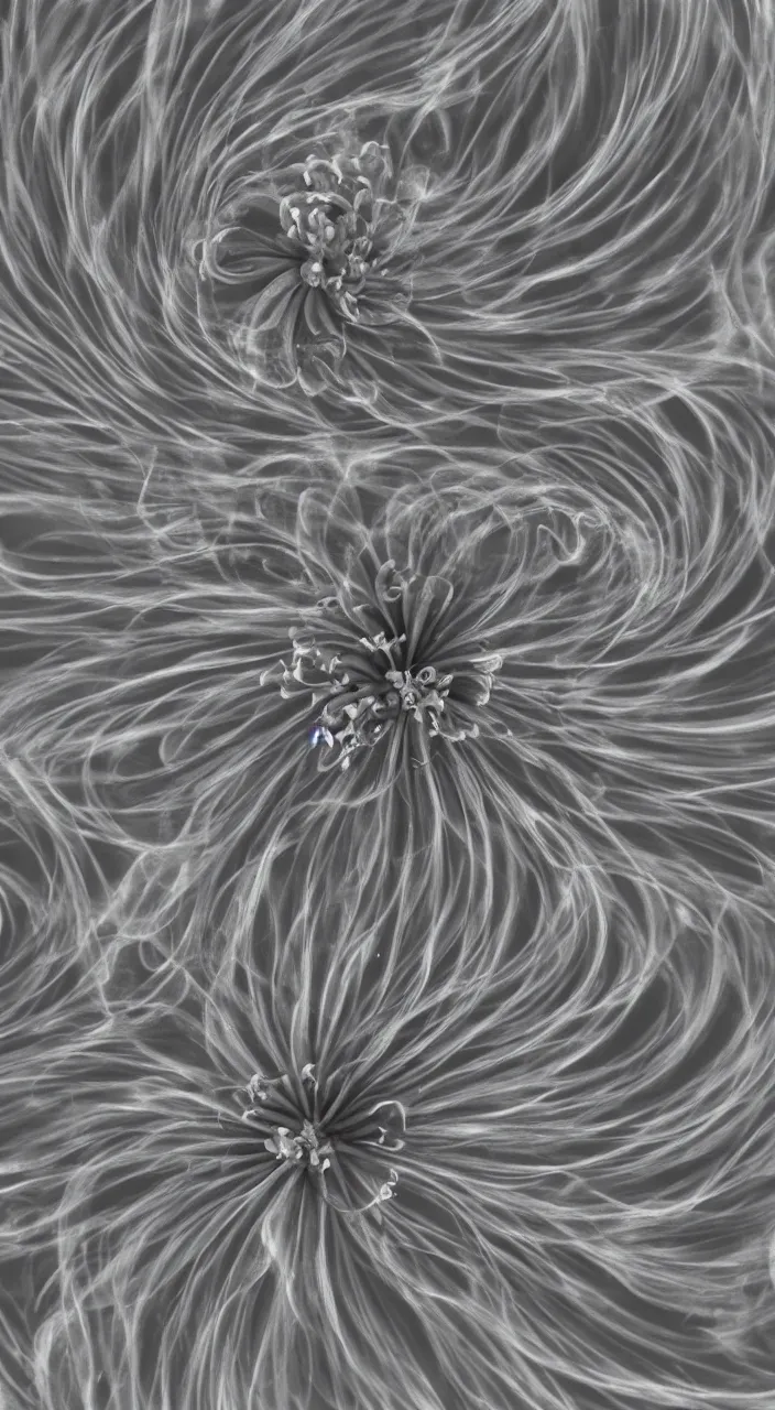 Prompt: a flower photographed, with surrounding air currents, schlieren flow visualisation, photographic, highly detailed, schlieren, ir 66nm, flow, flow visualization, 8k