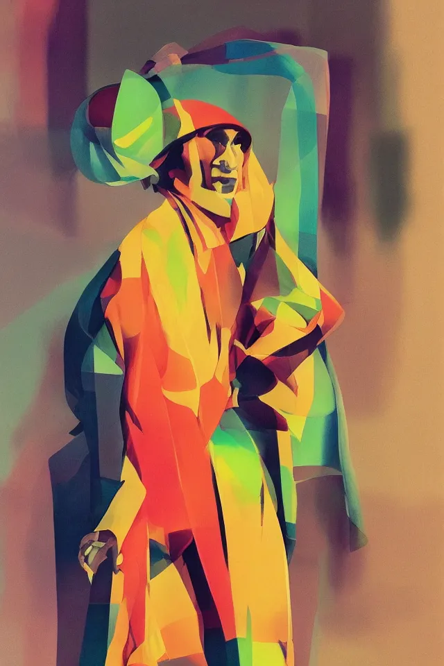Image similar to sfumato renaissance portrait of a modern shaman, modern minimal isei miyake outfit, in the style of vogue, syd mead, triadic colors, concept art