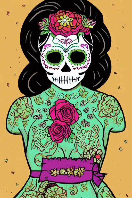 Image similar to illustration of a sugar skull day of the dead girl, art by noelle stevenson