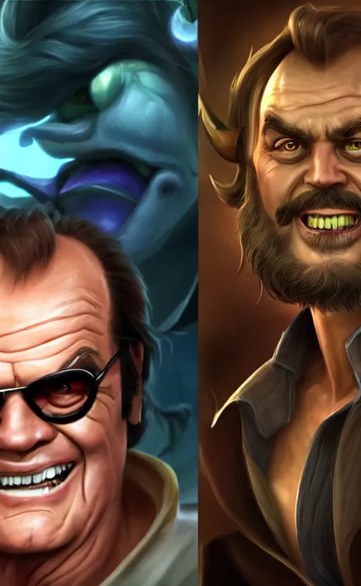 Prompt: Jack Nicholson as a character in the game League of Legends, with a background based on the game League of Legends, detailed face, old 3d graphics