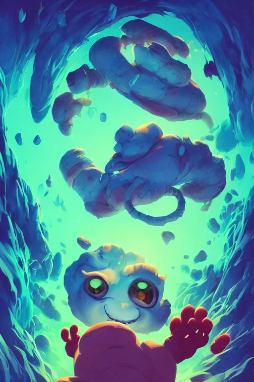 Image similar to smurf ghost creature animal sushi cristal very big eye roots cactus elemental flush of force nature micro world fluo fishscale, behance hd by jesper ejsing, by rhads, makoto shinkai and lois van baarle, ilya kuvshinov, rossdraws radiating a glowing aura global illumination ray tracing hdr