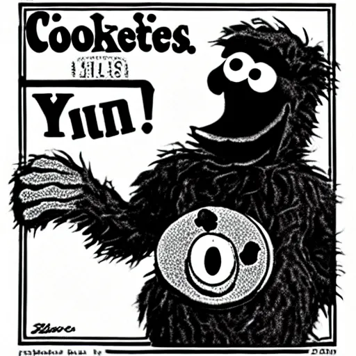 Image similar to cookie monster, 1 9 3 0 s cartoon style