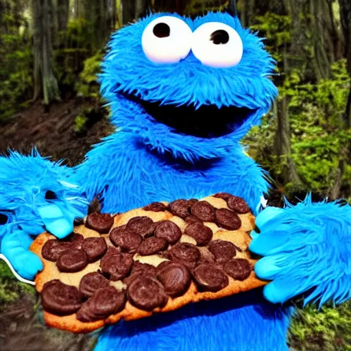 Prompt: photo of an actual cookie monster in the wild