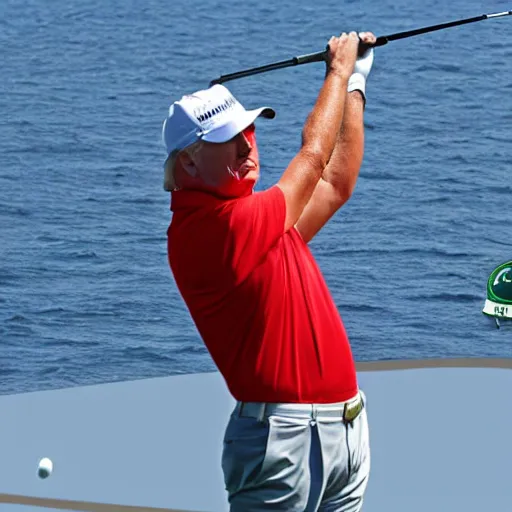 Image similar to donald trump playing golf at sea