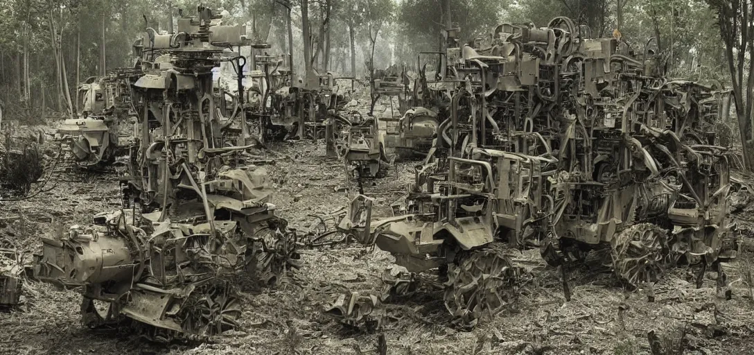 Image similar to the horrific machines of war are reclaimed by nature