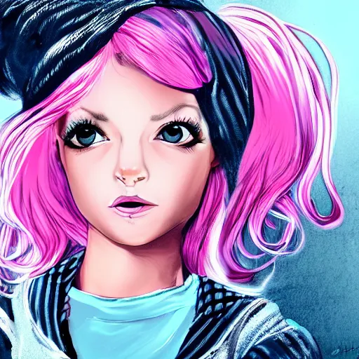 alt girl with pink hair, cute outfit, digital art, | Stable Diffusion ...