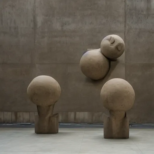 Image similar to sculptures in a brutalist museum