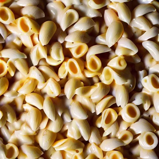 Image similar to macaroni shells and cheese, 4 k closeup, neon