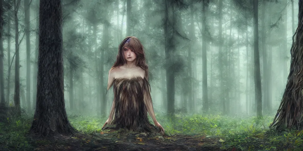 Image similar to a wood spirit in the trees, photorealistic, by wlop, 4 k resolution h 7 6 8