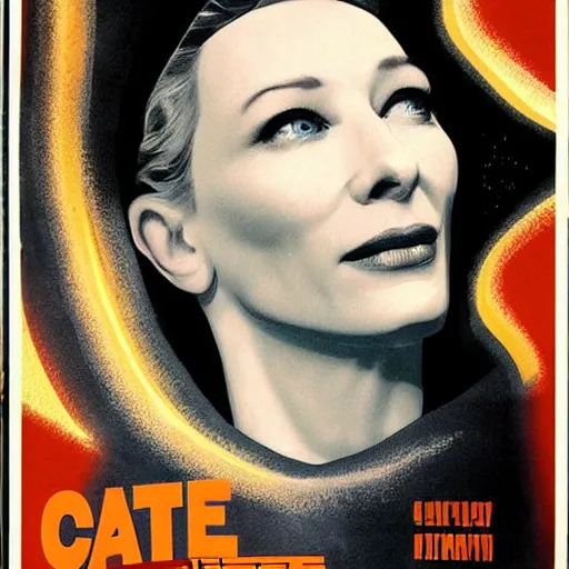 Image similar to cate blanchett, retro, scifi poster,