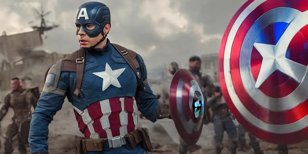 Image similar to movie still of demi rose playing captain america in the movie avengers, directed by russo brothers, highly detailed, award winning, 4 kuhd