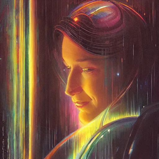 Image similar to detailed face of a woman, large hadron collider, dimensional portal, wet reflections, prism, atmospheric, ambient, pj crook, syd mead, livia prima, artgerm, greg rutkowski, nick alm, casey baugh