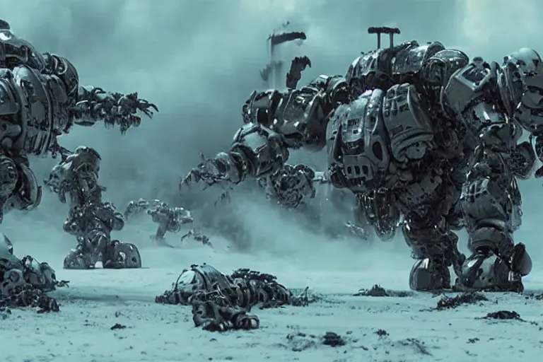 Image similar to VFX movie of futuristic cybernetic beast monsters fighting space marines lunging by Emmanuel Lubezki