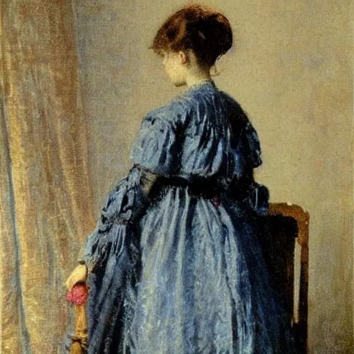 Image similar to young victorian lady in nightgown, painting by alfred stevens