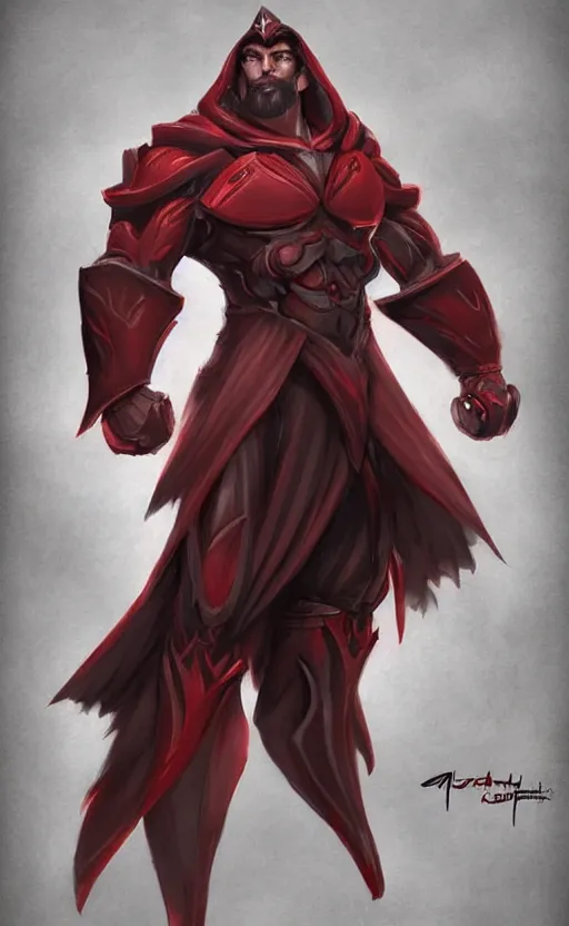 Prompt: a mindblowing red wizard, chad, handsome, super buff and cool, very detailed, sharp, matte, concept art, illustration, digital art, overwatch style, dnd, muscular, body builder