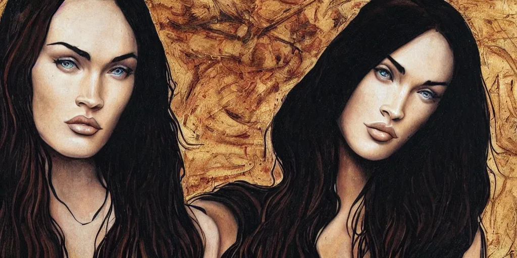 Image similar to megan fox, painting by leonardo da vinci