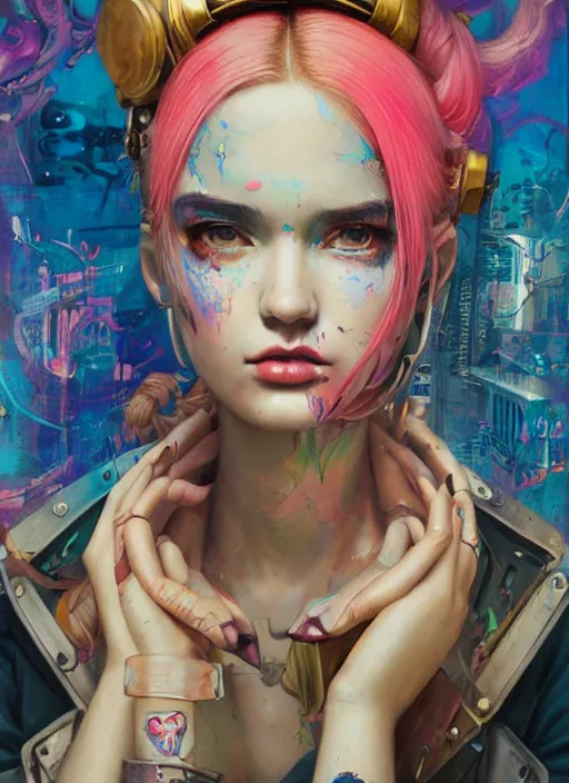 Image similar to beautiful portrait of Lofi cyberpunk Princess Peach, by Tristan Eaton, Stanley Artgermm, Tom Bagshaw, Greg Rutkowski, Carne Griffiths. trending on DeviantArt, face enhance, hyper detailed, trending on Artstation, 8k, masterpiece, graffiti paint, fine detail, full of color, intricate detail, golden ratio illustration