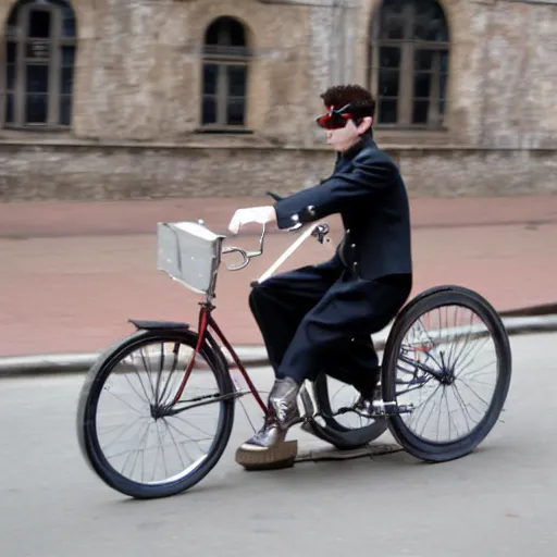 Prompt: corto maltese riding on a tricycle