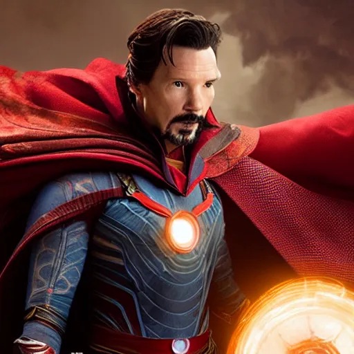 Image similar to Portrait of doctor strange in Iron man's armor, zack snyder film still