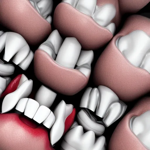 Image similar to poorly rendered 3 d set of teeth