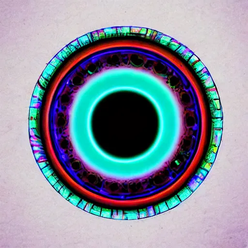 Prompt: cyberpunk neon colored blackhole mandala eye art