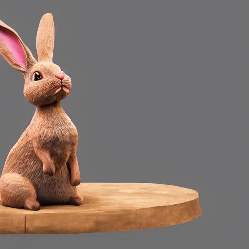 Prompt: a beautiful hyperrealistic 3D render of a sculpture of a cartoon rabbit displayed in an art gallery, by jeff koons, sculpture, unreal engine, octane render, octane Redner, 3D, brilliantly coloured, intricate, trending on artstation, HDR, polished, ray tracing, 8k