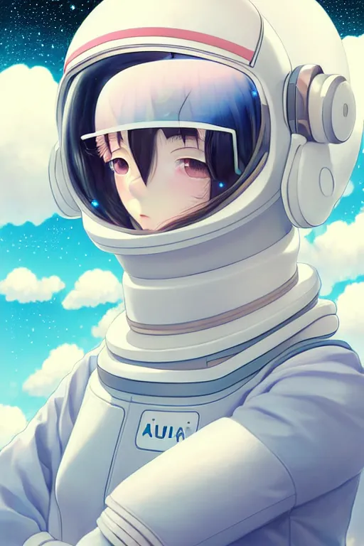 Image similar to portrait of a girl with astronaut helmets by range murata, cloudy sky the milky way background lush landscape ln illustration concept art anime key visual trending pixiv by range murata