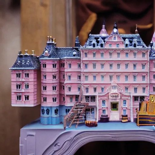 Image similar to a photo of a stopmotion animation filming set of the grand budapest hotel